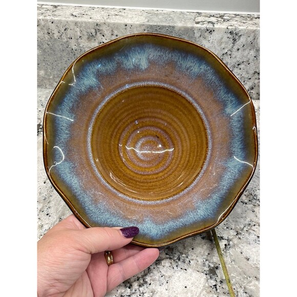 Studio Art Pottery Flared Ruffle Edge Glazed Shallow Bowl Dish Bill Campbell? - Picture 9 of 9